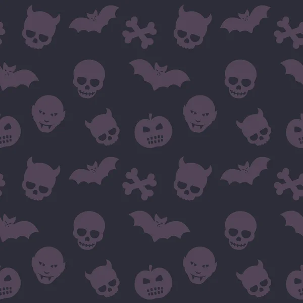 Halloween Patroon Donkere Naadloze Achtergrond Met Schedels Botten Vleermuizen Vampieren — Stockvector