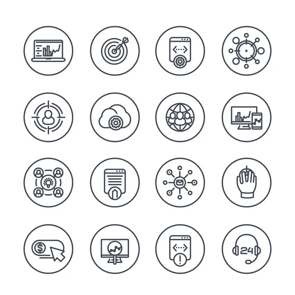 Icônes Seo Line Cercles Optimisation Des Moteurs Recherche Analyse Site — Image vectorielle