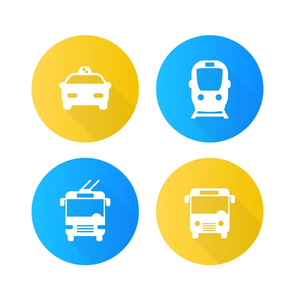 City transport, public transportation round flat icons, subway, taxi, bus, trolleybus symbols