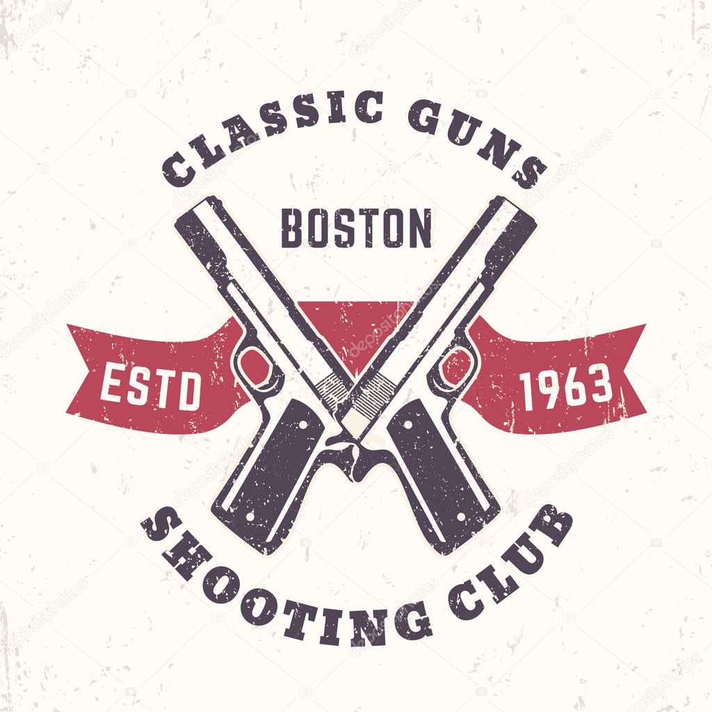 Classic Guns print, logo, emblem with crossed, pistols