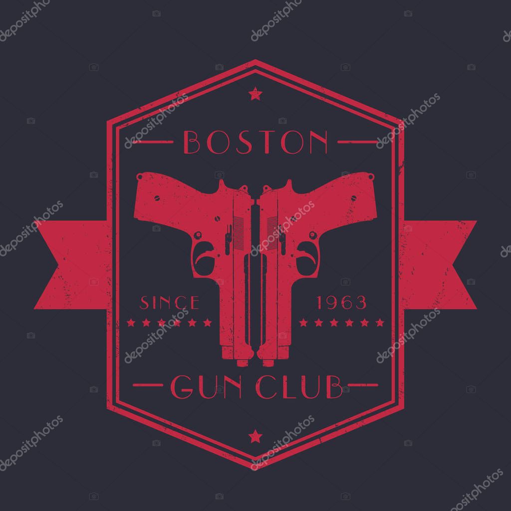 Gun club vintage emblem with pistols, logo with two handguns