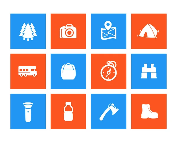 Set de iconos de senderismo y camping — Vector de stock