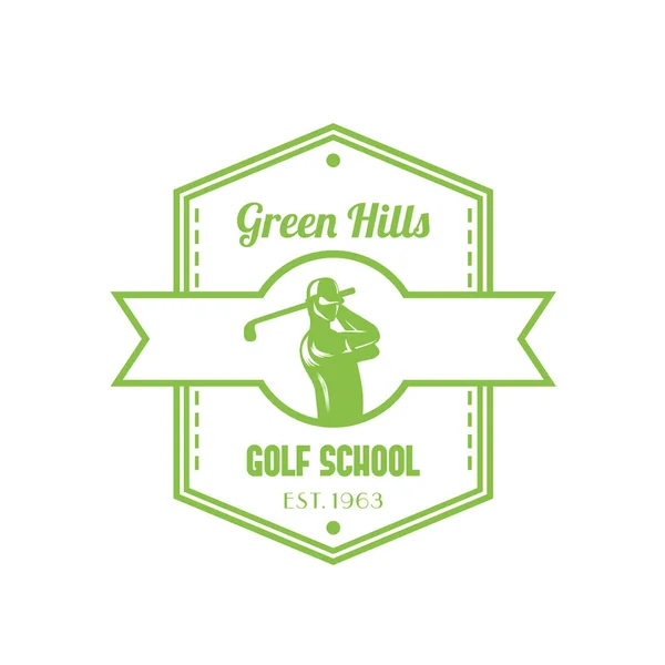 Logo der Golfschule, Emblem mit Golfer — Stockvektor