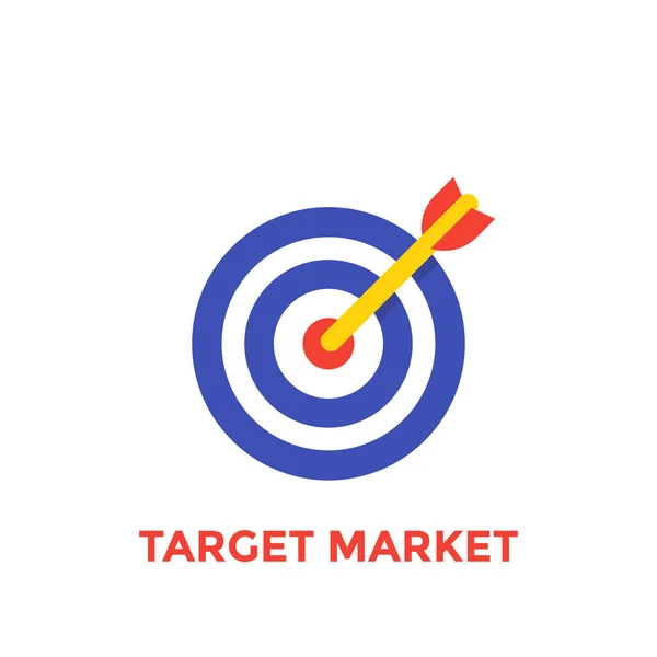 Arrow in center of target icon, target market — Stock Vector