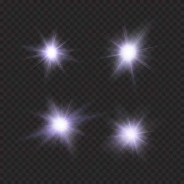 フレア、輝き、星、紫光の効果 — ストックベクタ