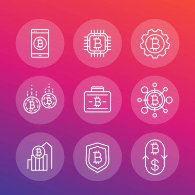 bitcoin yatırımlar, ödemeler simgeler, doğrusal stili