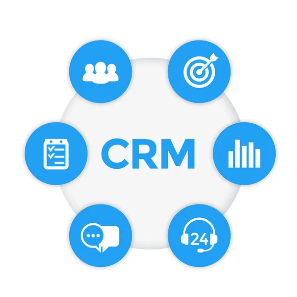 Iconos de CRM, gestión de relaciones con el cliente — Vector de stock