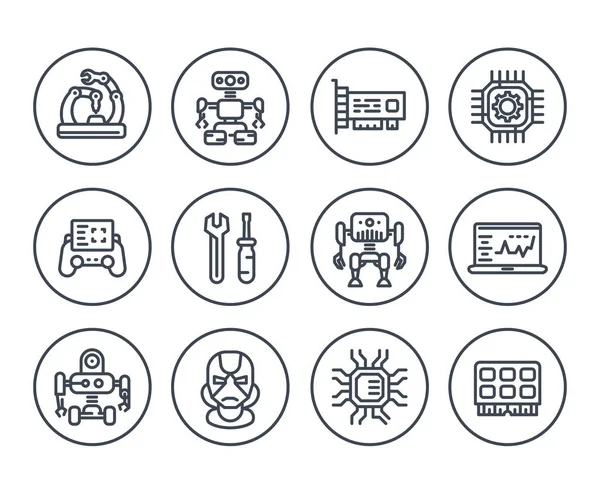 Ikoner, robotar, maskinteknik, robotik — Stock vektor
