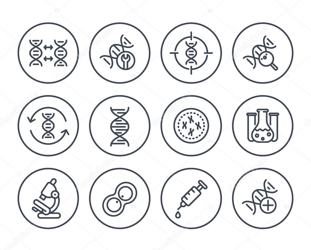 genetics icons, dna chain, genetic research