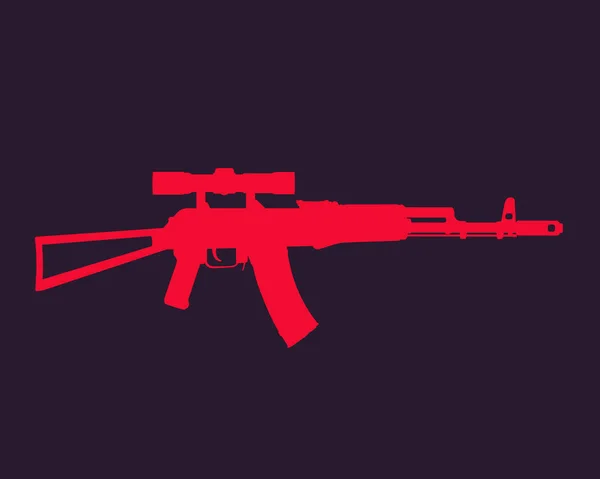 Rifle de asalto, pistola automática con mira óptica — Vector de stock