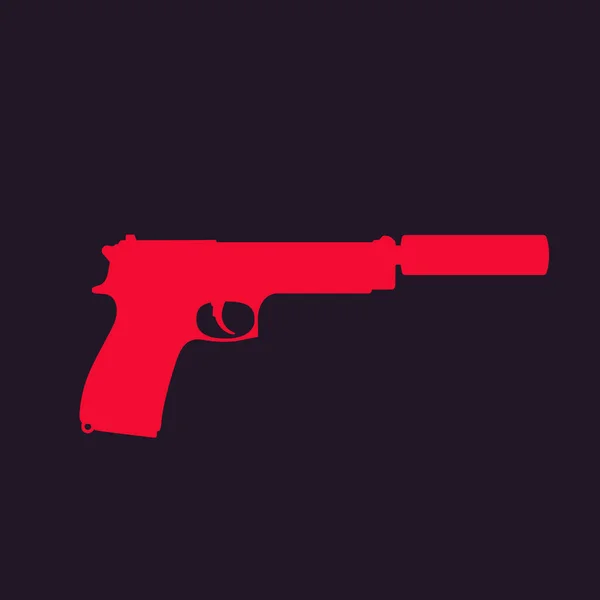 Pistol silhouette, handgun with silencer — Stock Vector