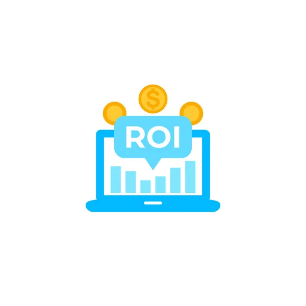 Ícone de vetor ROI com laptop e moedas — Vetor de Stock