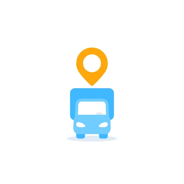 Delivery vector icon with van and map pin — ストックベクタ