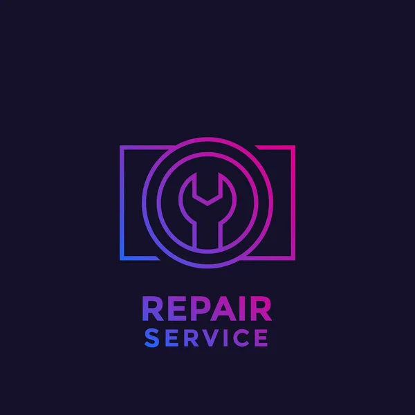 Camera repair service vector line logo — Stock Vector