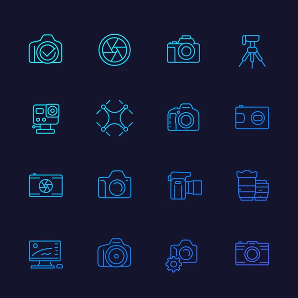 Línea de fotografía vector iconos — Vector de stock