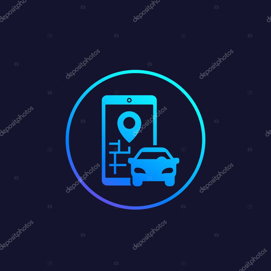 Carsharing vector icon with smartphone and car, eps 10 file, easy to edit