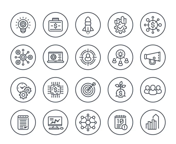Set icone della linea di start-up, finanziamento del progetto — Vettoriale Stock