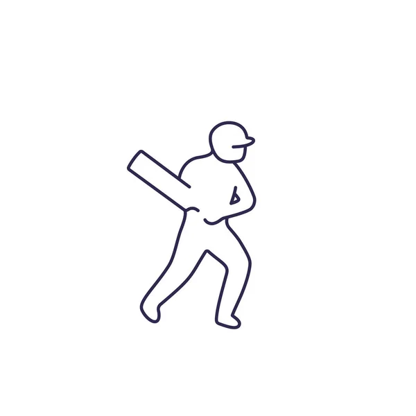 Icona di grillo, giocatore con pipistrello, vettore di linea — Vettoriale Stock