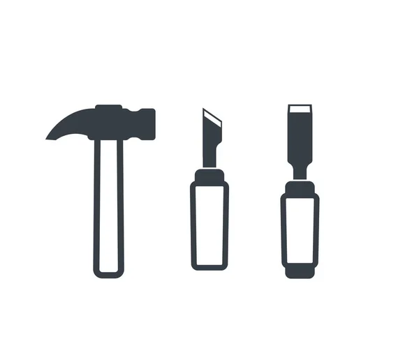 Icônes vectorielles marteau, couteau et ciseau — Image vectorielle