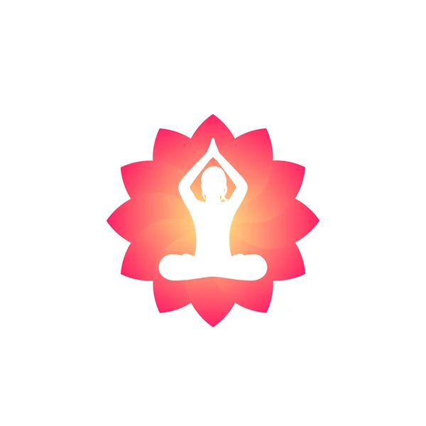 Yoga logo, mediterend meisje in lotuspositie — Stockvector