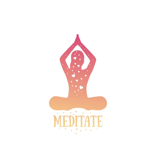 Yoga, chica meditando, ilustración vectorial — Vector de stock