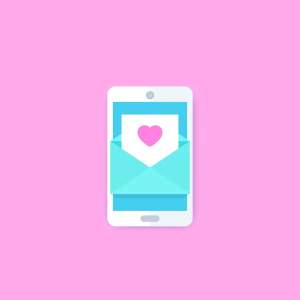 Love letter in smart phone vector icon — 스톡 벡터