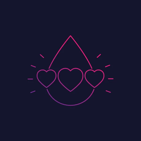 Logotipo de donación de sangre con corazones, lineal — Vector de stock