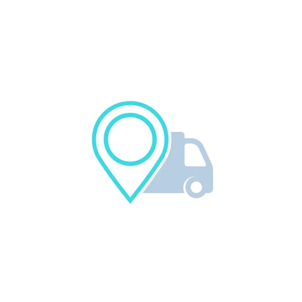 Delivery icon with van and marker — 스톡 벡터
