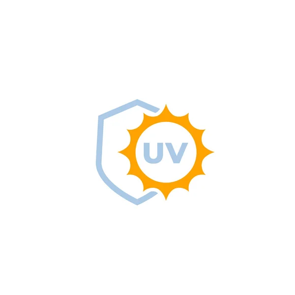 UV proteger icono de vector con escudo y sol — Archivo Imágenes Vectoriales