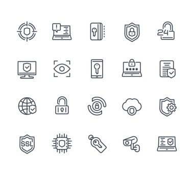Beyaz üzerinde güvenlik ve koruma çizgisi simgeleri
