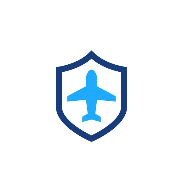 Travel insurance icon with shield and airplane — ストックベクタ