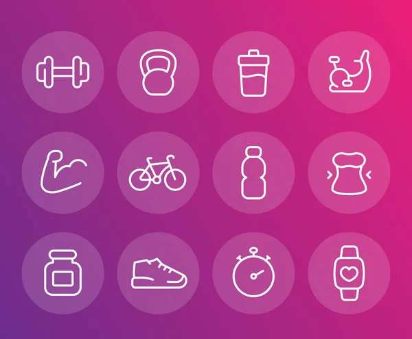 Fitness, training vector icons, linear set — 스톡 벡터