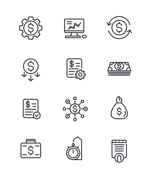 Financiación, inversiones, iconos de línea financiera establecidos — Archivo Imágenes Vectoriales