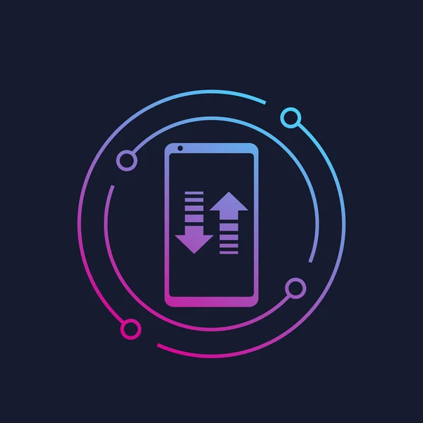 Přenos dat v chytrém telefonu, ikona mobilního telefonu — Stockový vektor
