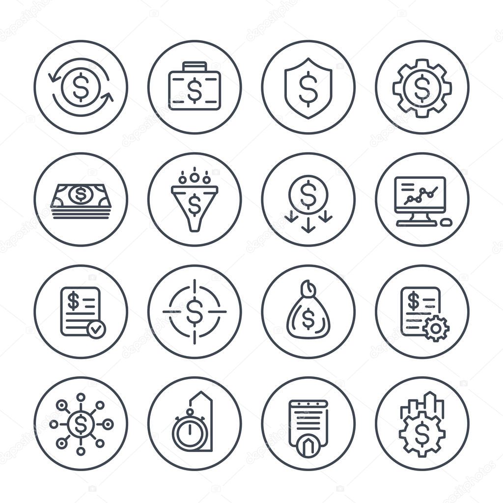 finance, financial and money management line icons
