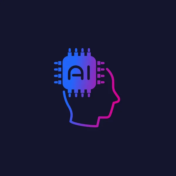 Icona vettoriale AI tech con chip e testa — Vettoriale Stock