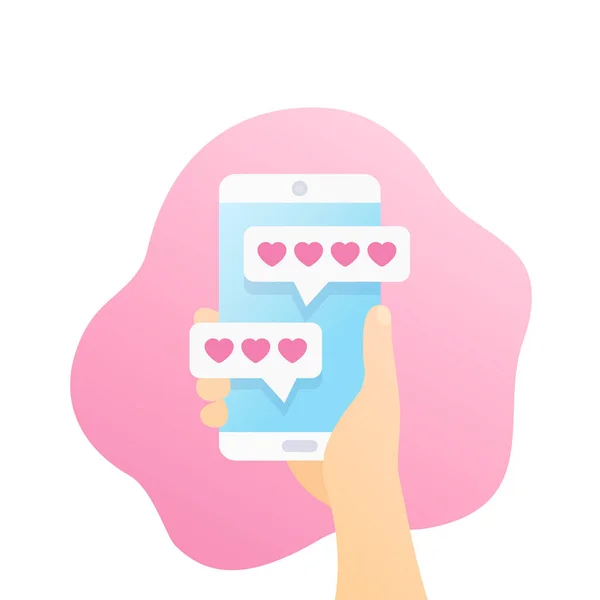 Online dating app and chat, smartphone in hand — 스톡 벡터