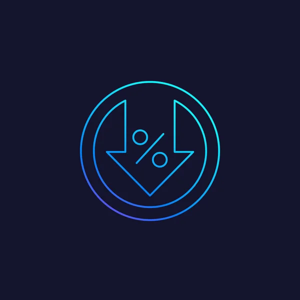 Percent down, decline vector line icon — Stockvektor