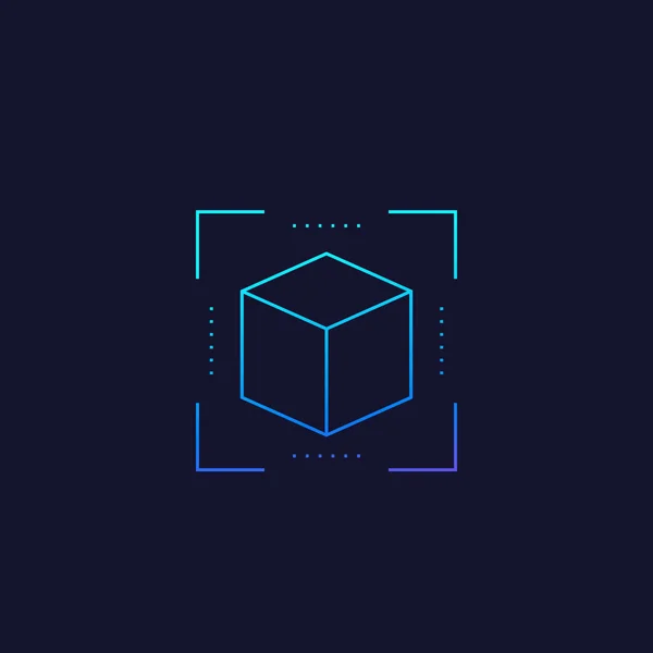 AR, augmented reality icon with cube, line vector — Wektor stockowy