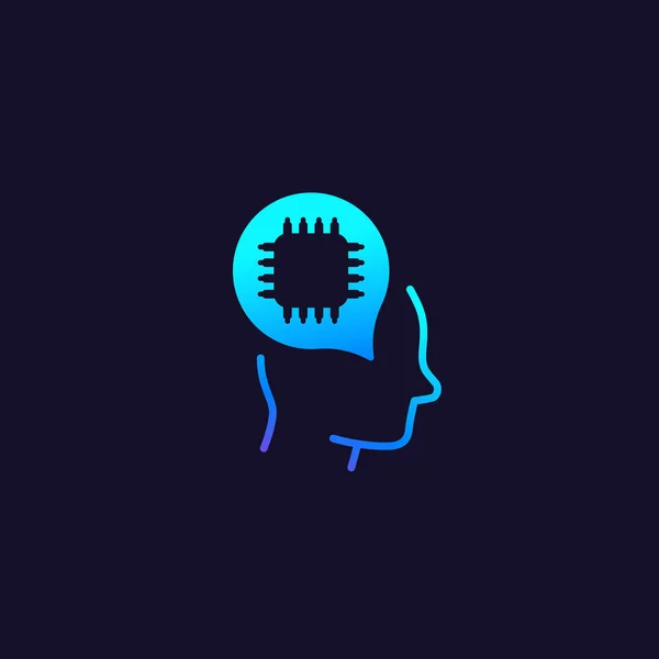 Icono de tecnología de IA, chip y cabeza — Archivo Imágenes Vectoriales