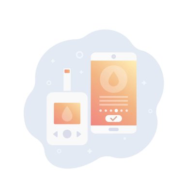 Glikometre, glukometre ve akıllı telefon simgesi