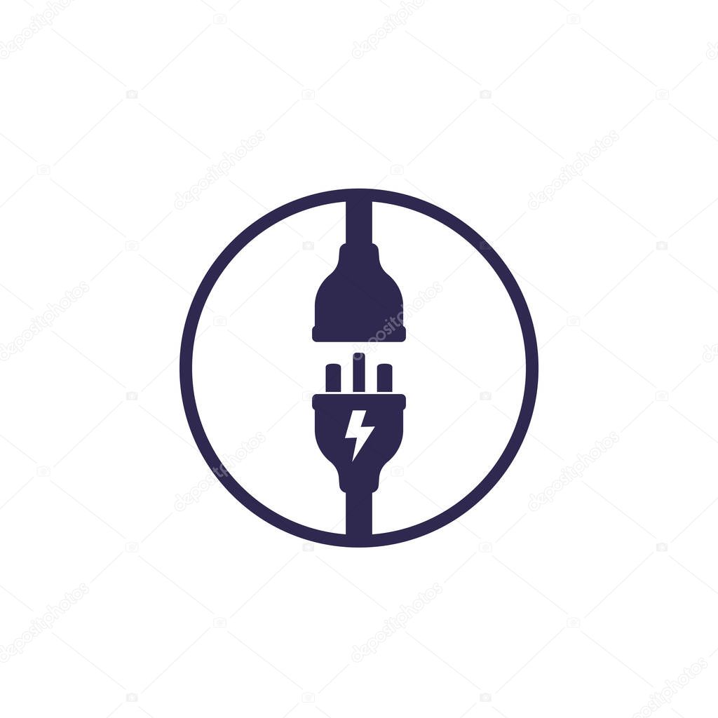 Electric plug with socket, vector icon, eps 10 file, easy to edit