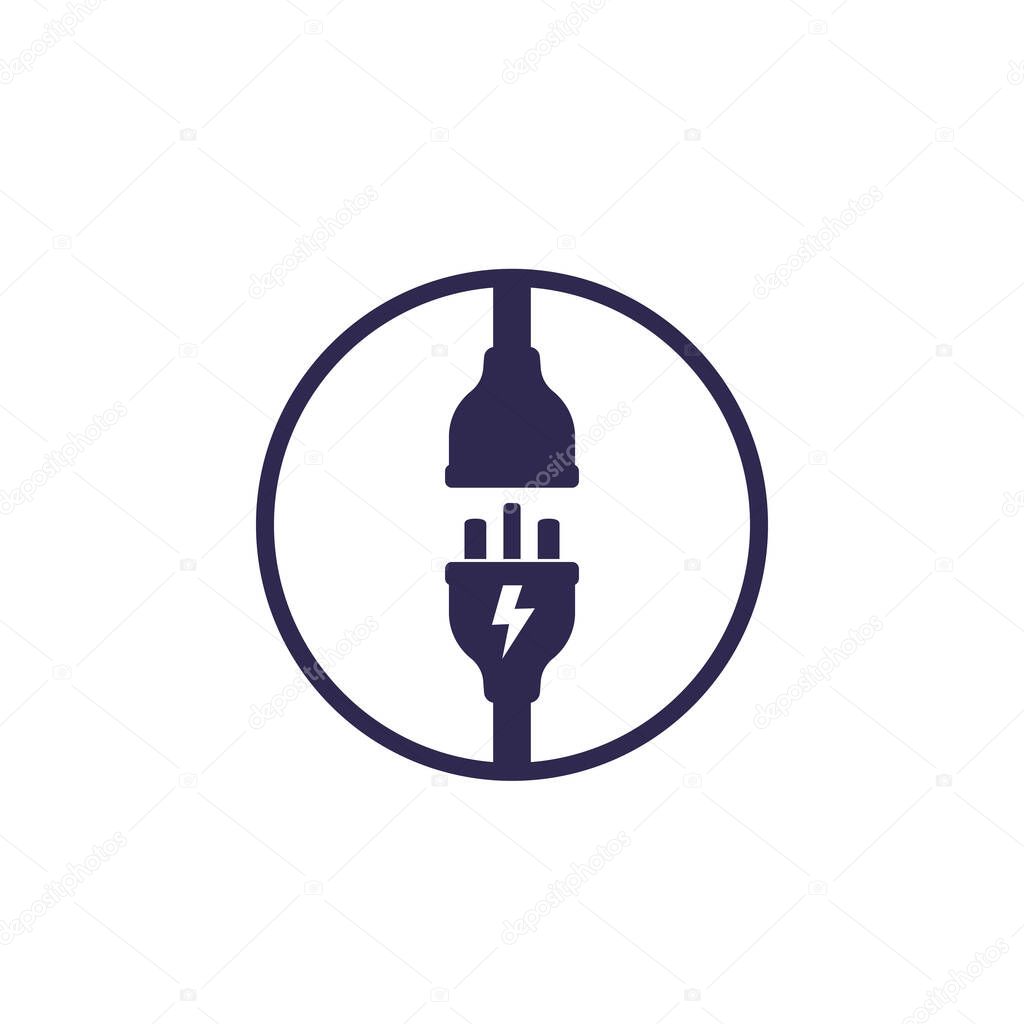 electric plug with socket, vector icon