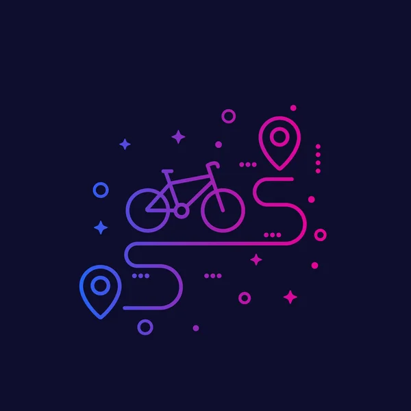 Bicycle and route, line vector icon — Stock Vector