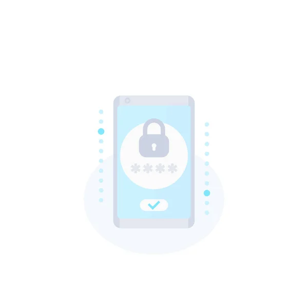 Mobil säkerhet, lösenord tillgång vektor ikon — Stock vektor