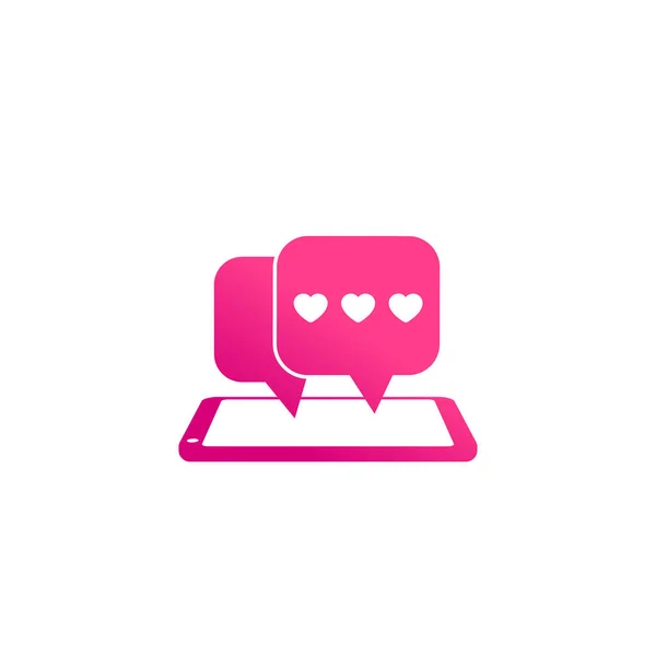 Dating app, love chat icon with smart phone — Stock Vector