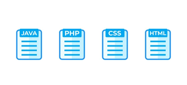 Вектор кода JAVA, PHP, CSS, HTML на белом — стоковый вектор