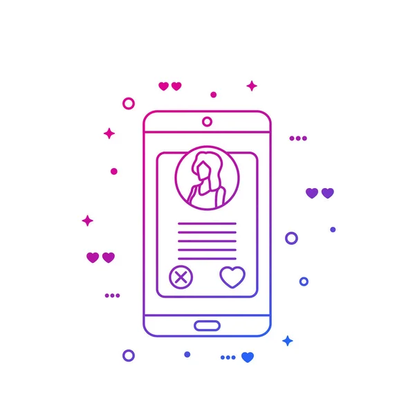 Online-Dating-App, Mädchenprofil auf dem Bildschirm — Stockvektor