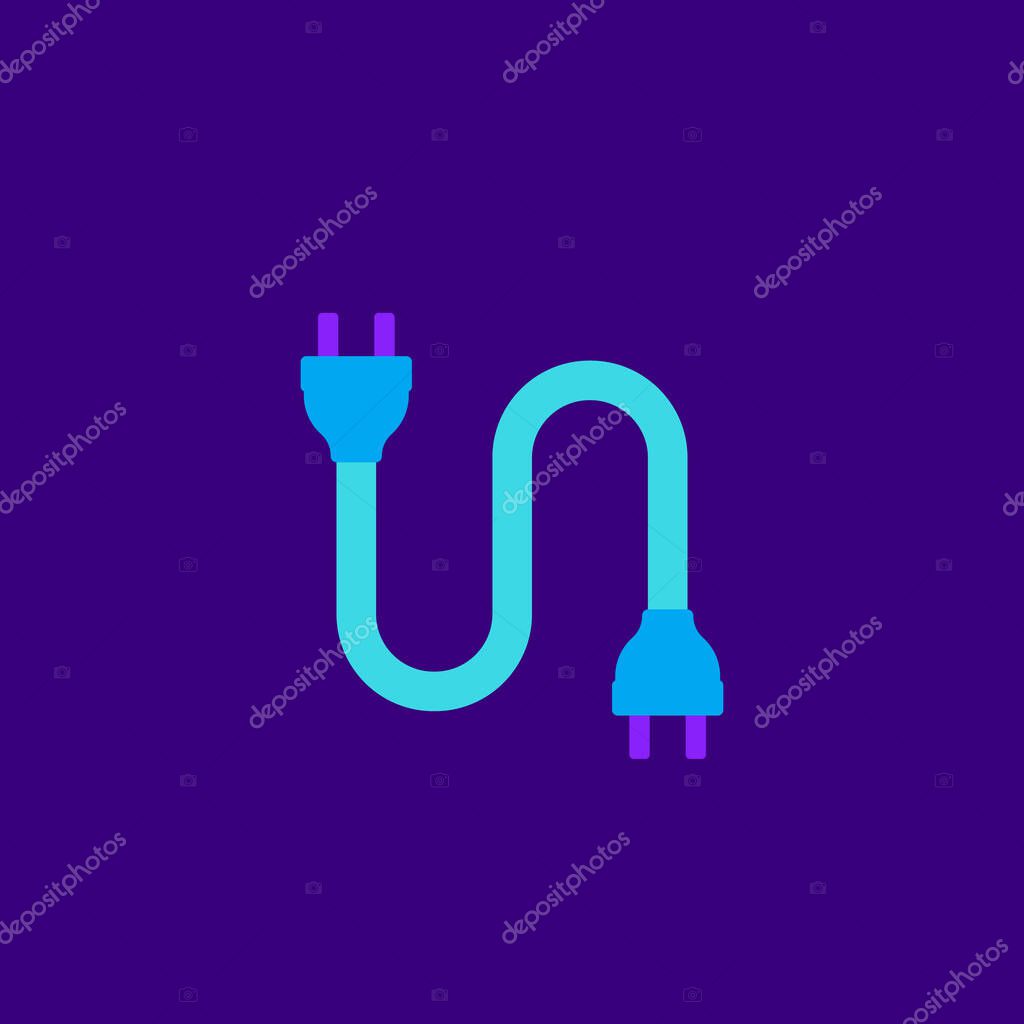 Electric plugs with cable icon, flat vector, eps 10 file, easy to edit