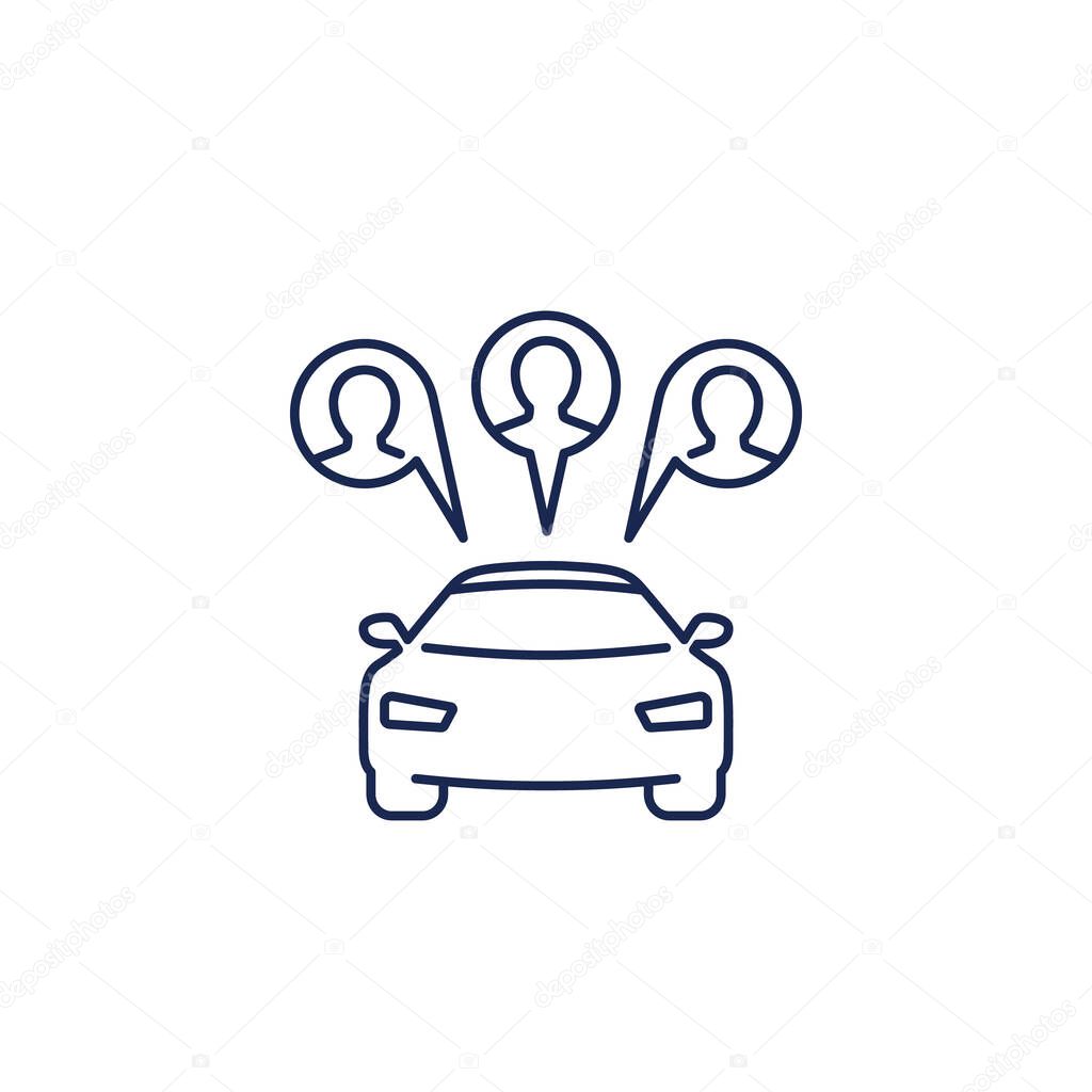 carsharing icon, car and passengers, line vector